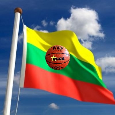 Флаг Литовской Республики и баскетбольный мяч
